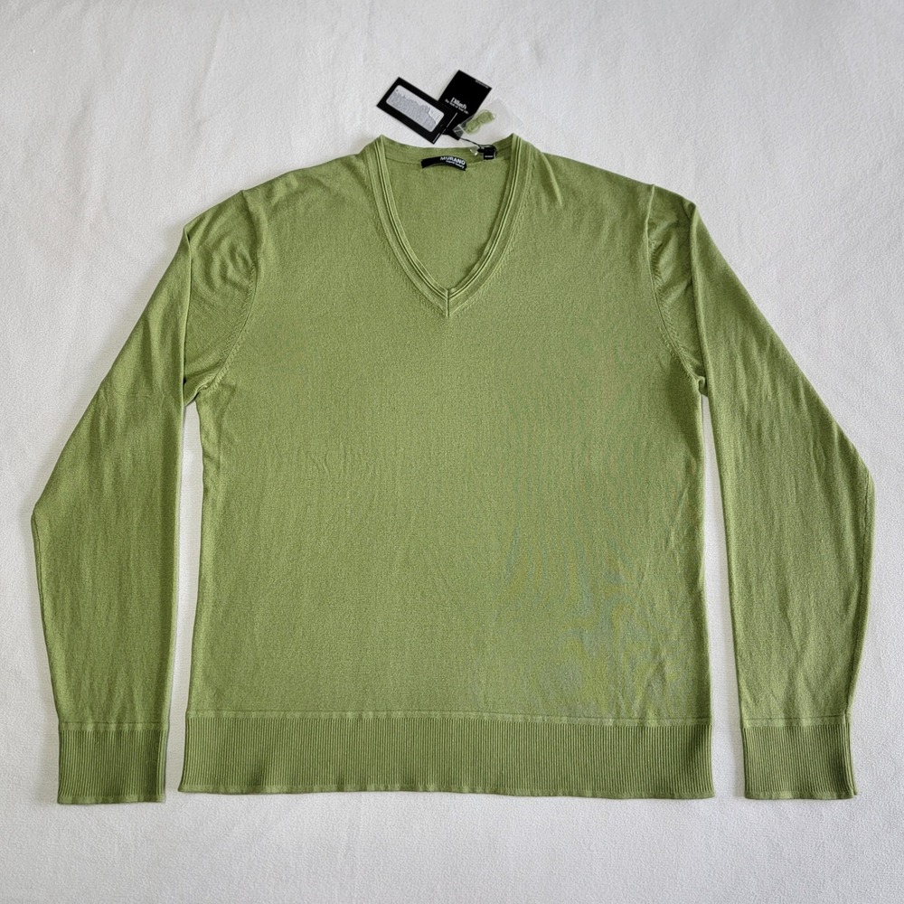 NWT Murano V-Neck Sweater Green Men's L Silk Cashmere Blend Quiet Luxury